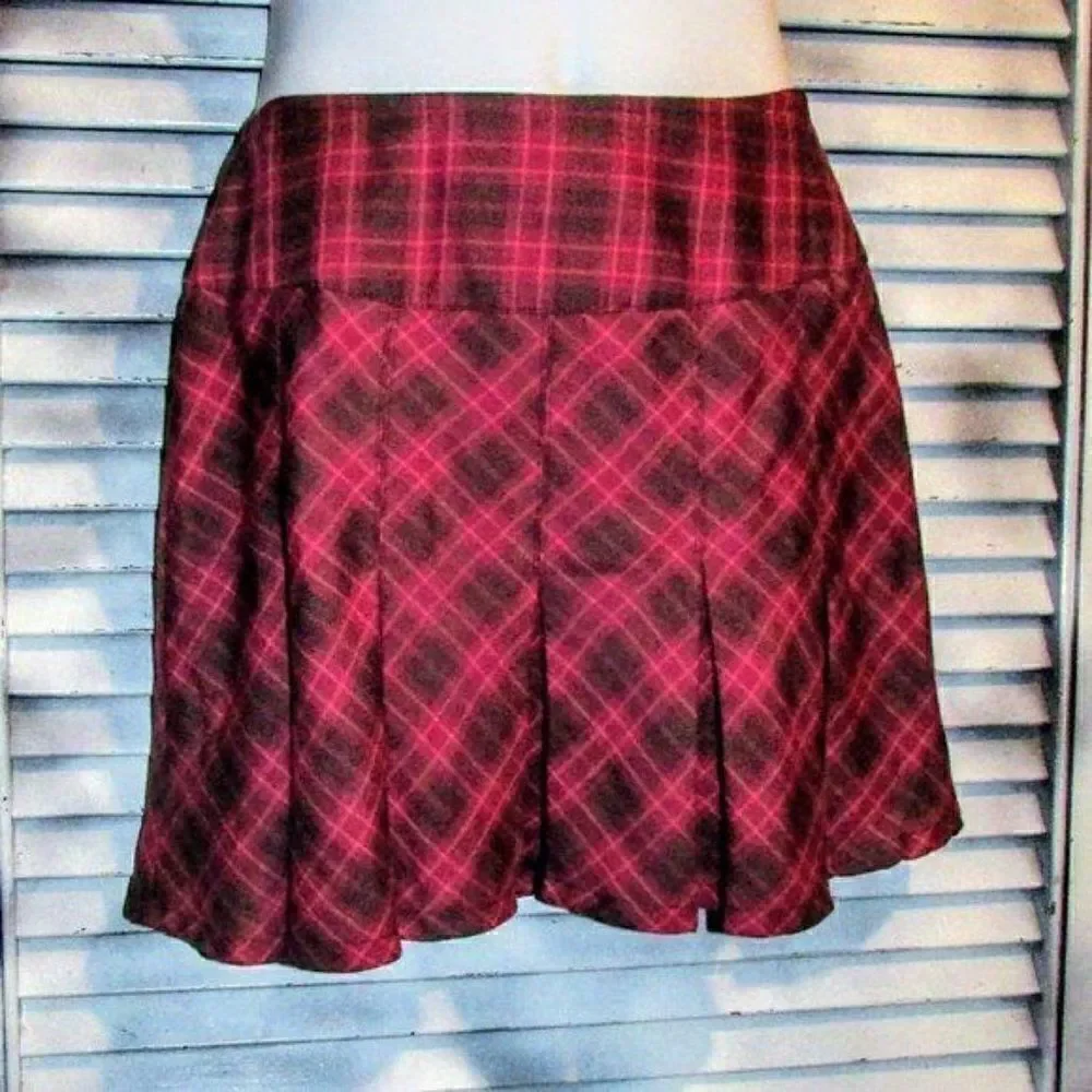 American Girl Girls Sz 10 Burgundy Plaid Pleated Skirt